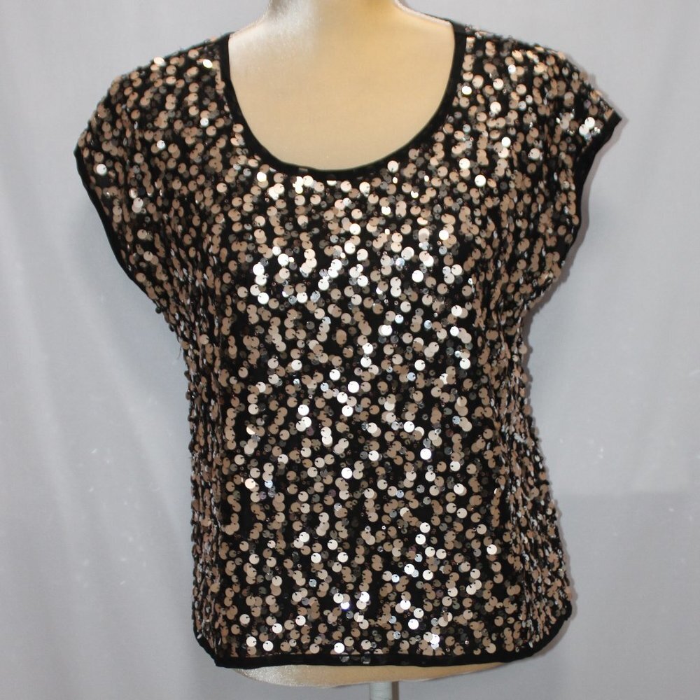 Jennifer Lopez Sequin Crew Neck and Short Sleeve Top